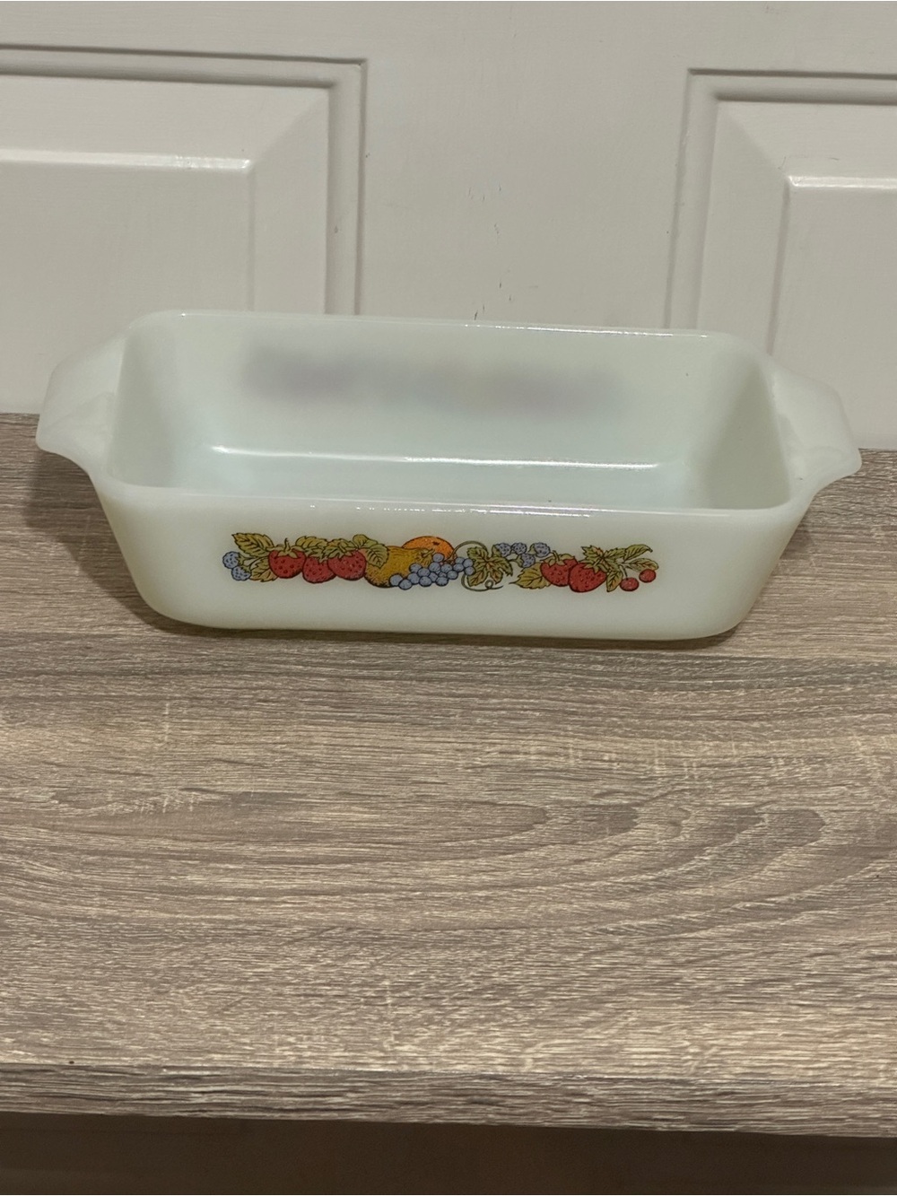 Anchor Hocking Fruit Harvest 441 Loaf Pan Open Baker c1950s Made in USA 1 quart